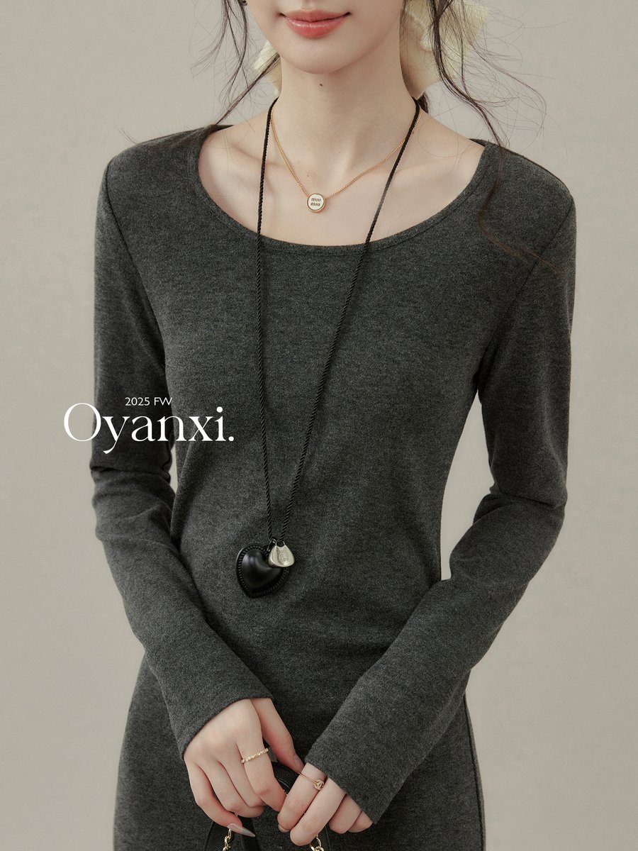 OYANXI ウエストシェイプ 長袖ニットワンピース