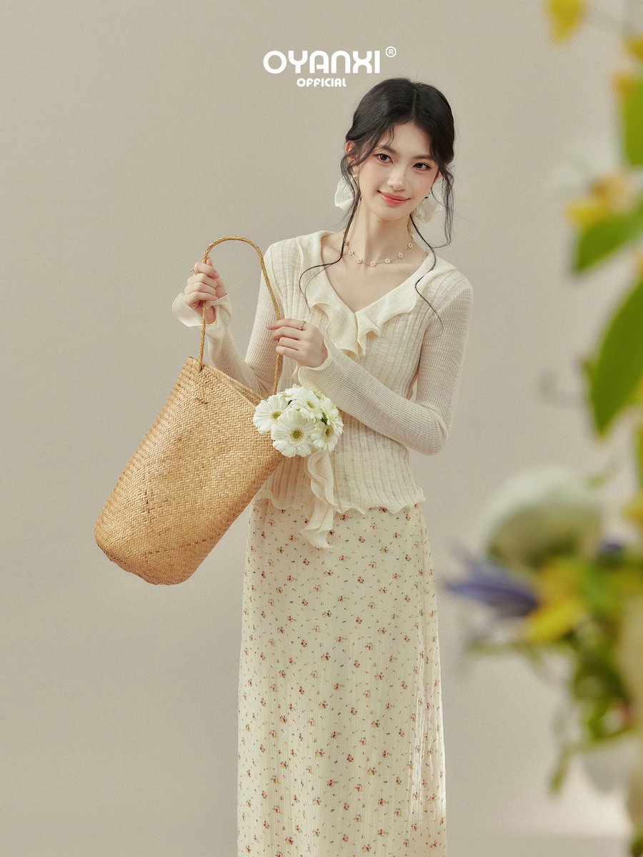 OYANXI 小花柄 ハイウエスト Aラインスカート
