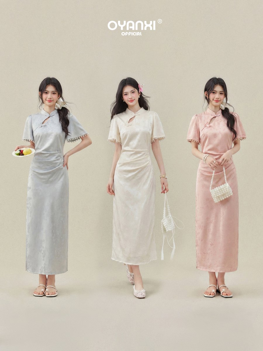 OYANXI チャイナテイスト スタンドカラー 半袖ワンピース