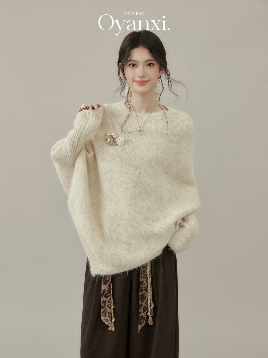 OYANXI ドルマンスリーブ アシンメトリー ニットポンチョ