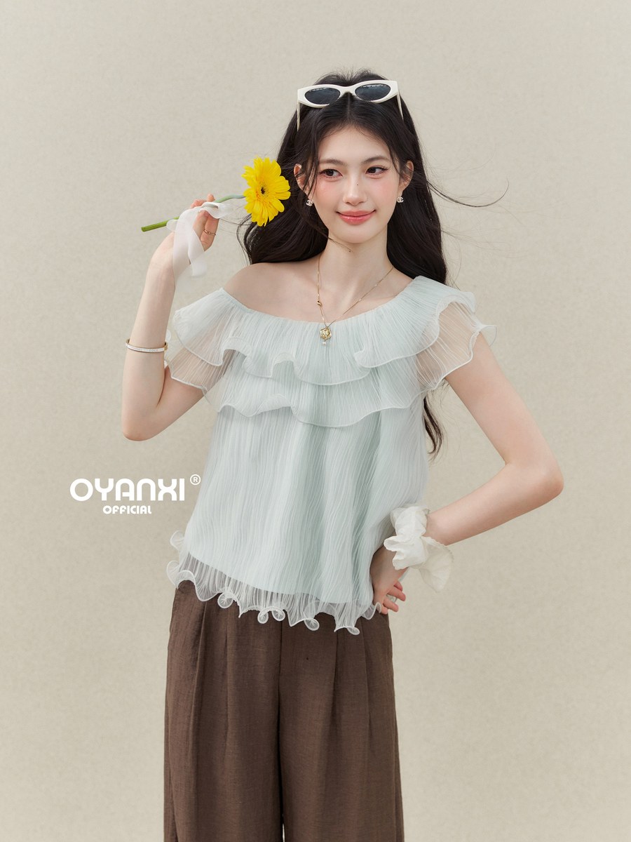 OYANXI ワンショルダー フリルデザイン 半袖ブラウス