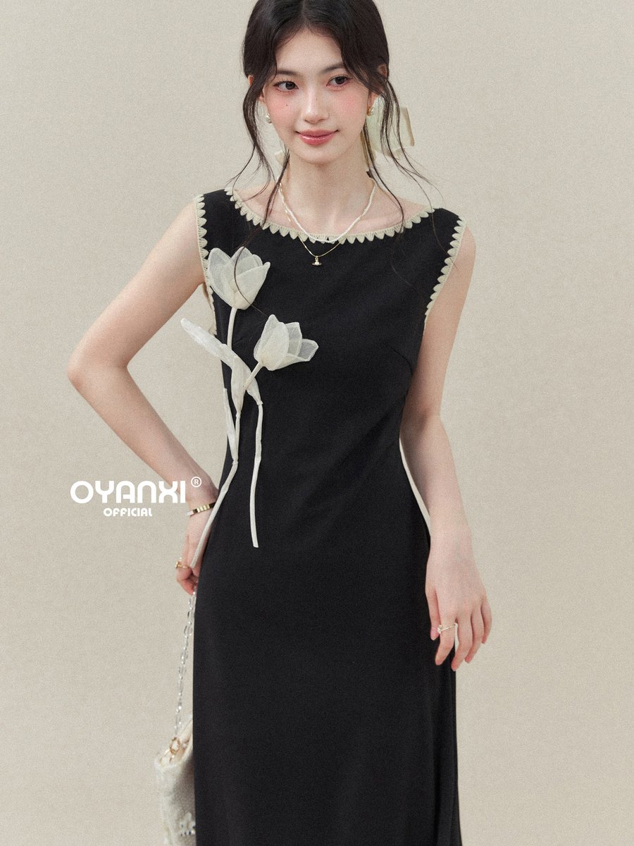 OYANXI 立体フラワー オフショルダー マーメイドロングワンピース