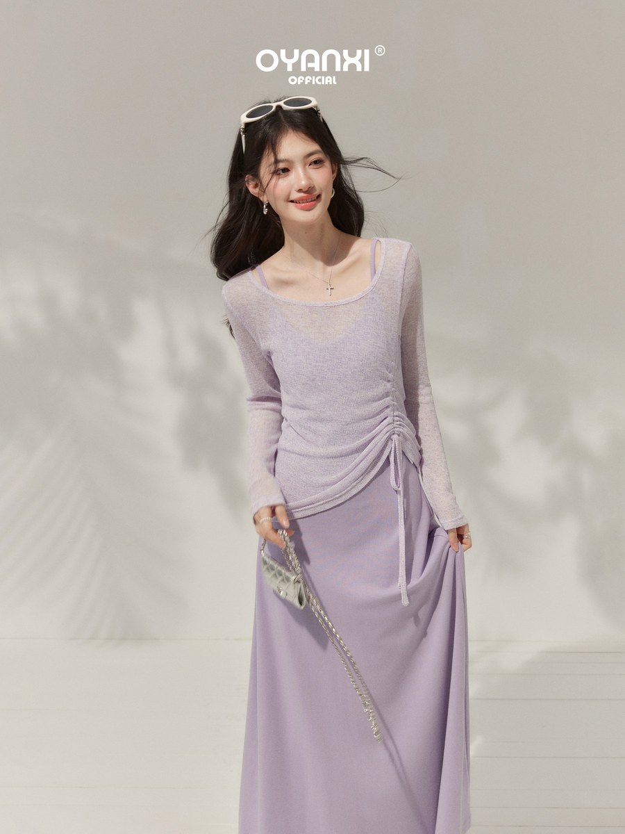OYANXI 薄手羽織り＆キャミロングワンピース セット