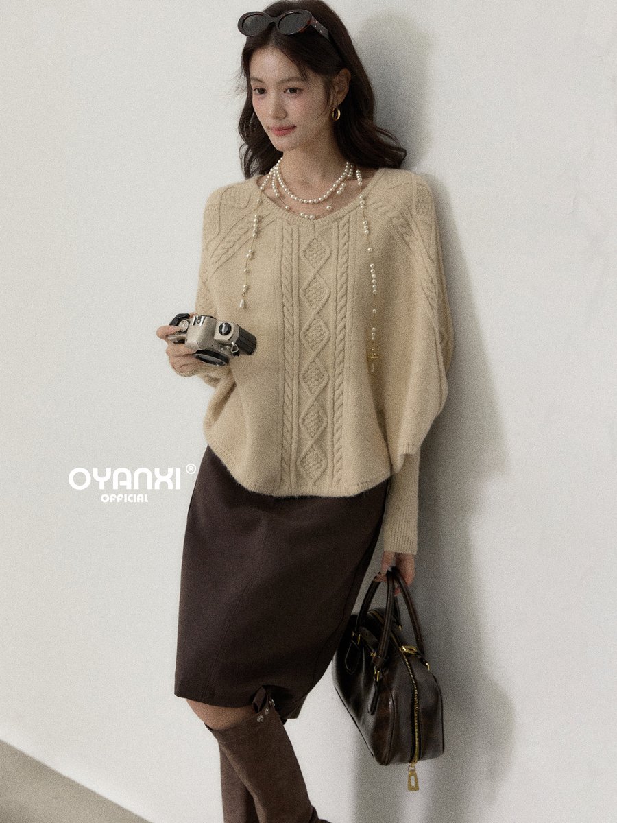 OYANXI 小さめVネック ゆったりプルオーバーニット