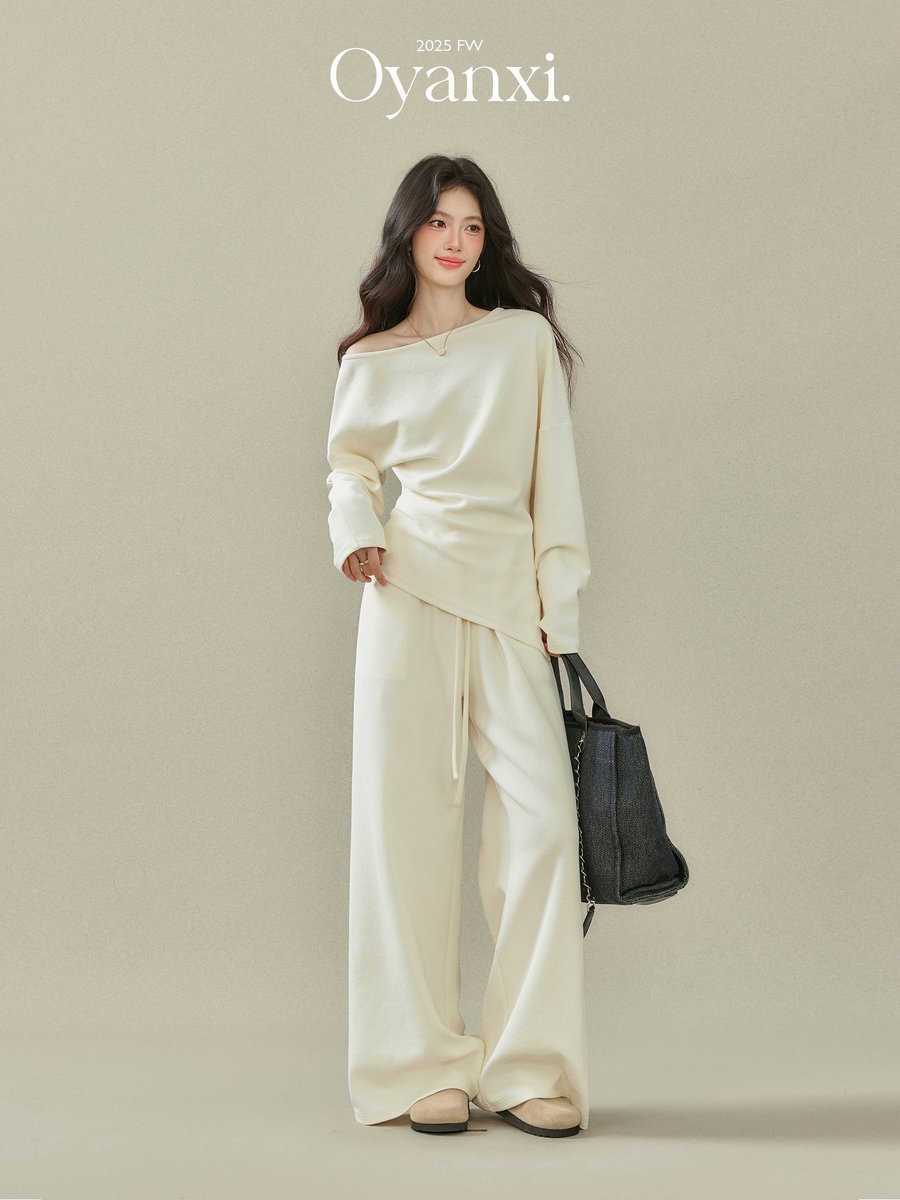 OYANXI ワンショルダー ニット＆ワイドパンツ セットアップ