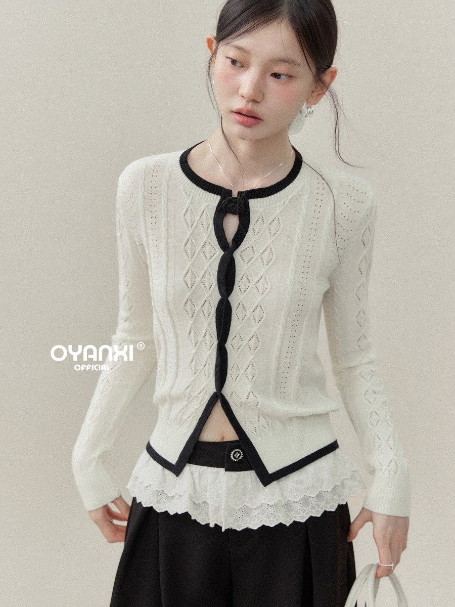 OYANXI ツイストデザイン 透かし編み ケーブルニット
