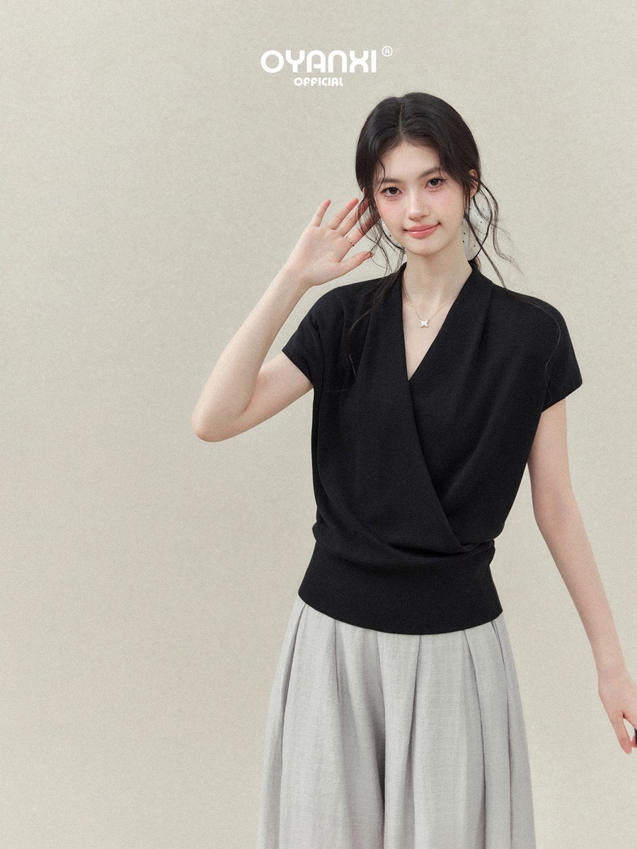 OYANXI Vネック スリム ウエストシェイプ Tシャツ