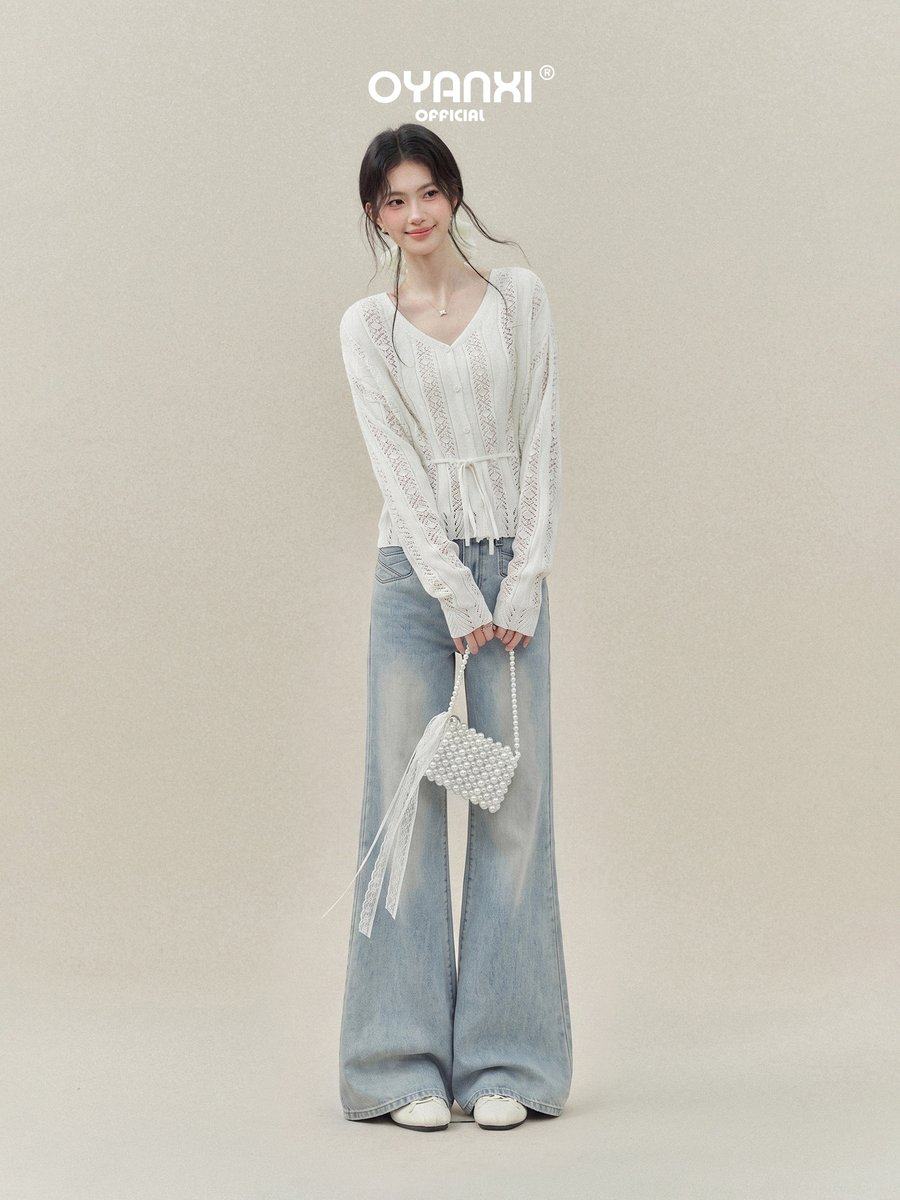 OYANXI セミフレア ゆったりワイドデニムパンツ
