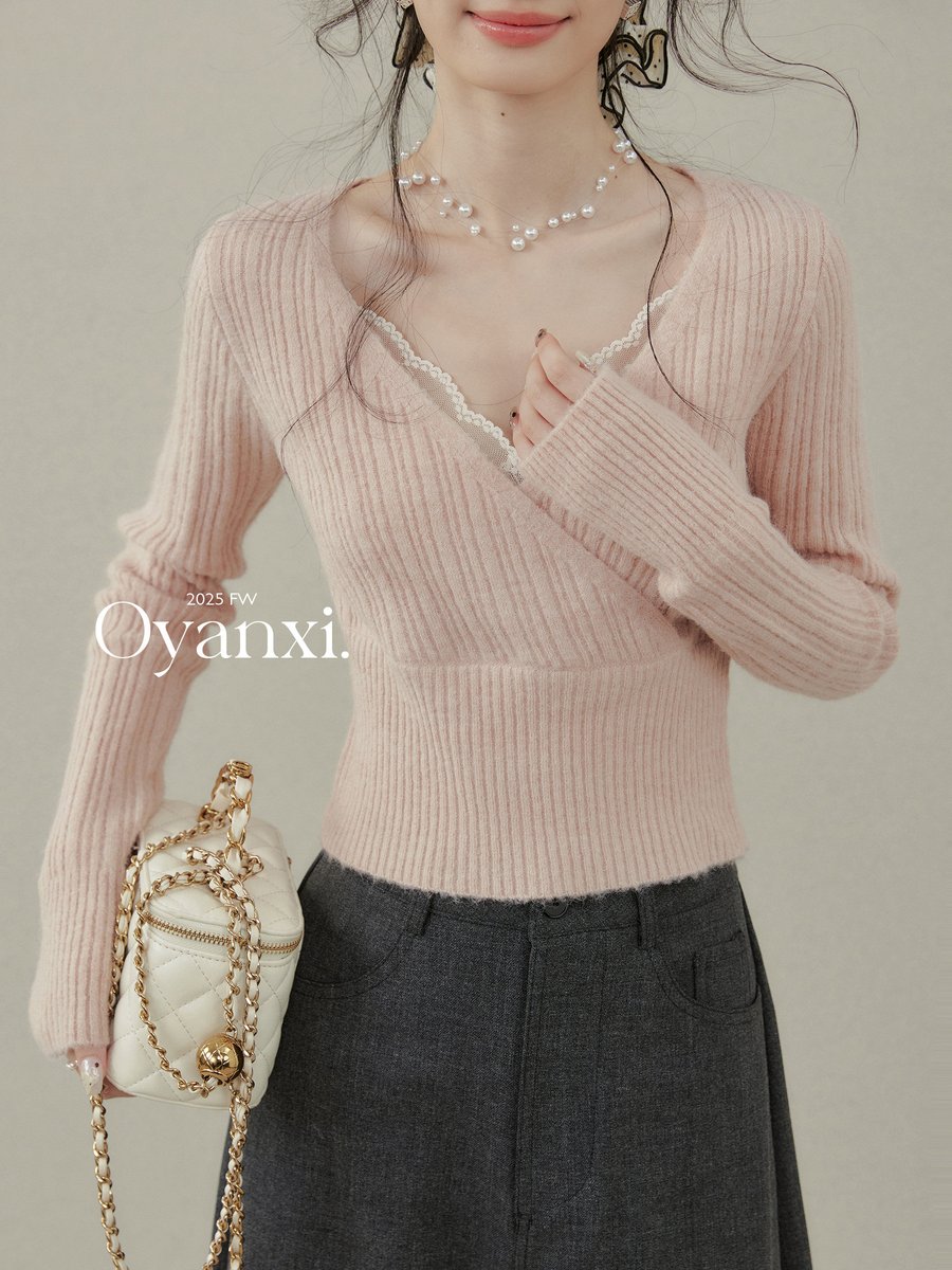 OYANXI すっきりシルエット 長袖ニット ピンク