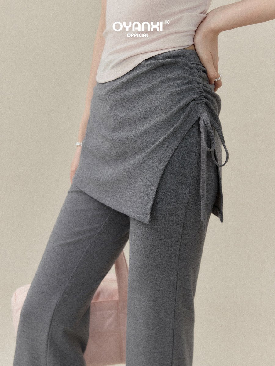 OYANXI フェイクレイヤード スカート風 フレアパンツ