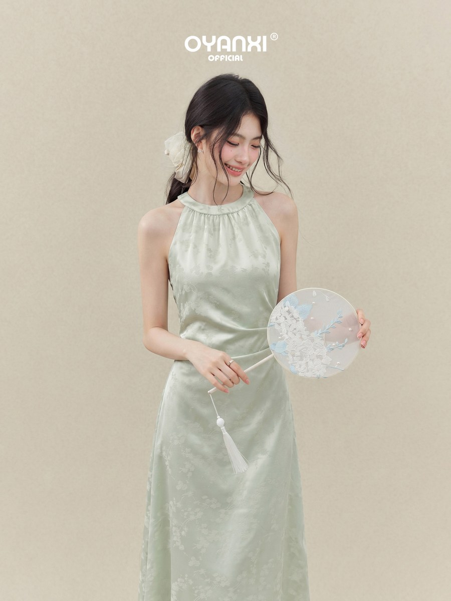 OYANXI チャイナテイスト ホルターネック ノースリーブワンピース