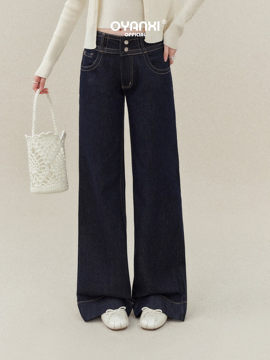 OYANXI ハイウエスト ストレート ワイドデニムパンツ