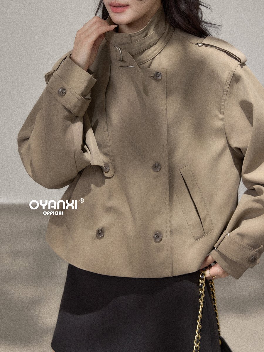 OYANXI スタンドカラー ダブルボタン ショートジャケット