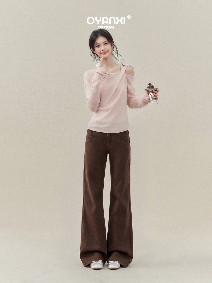 OYANXI ミッドウエスト ストレート セミフレアデニムパンツ