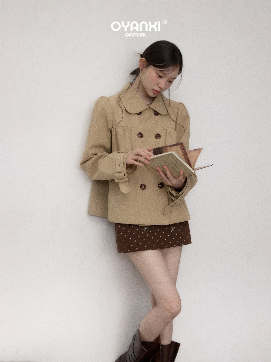 OYANXI 折り襟 ダブルボタン ゆったり ショート丈ジャケット