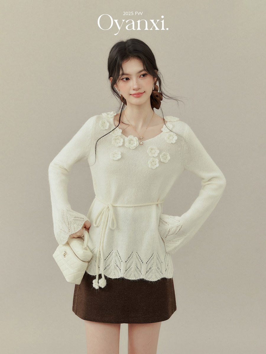 OYANXI 立体フラワー モチーフ ニットセーター