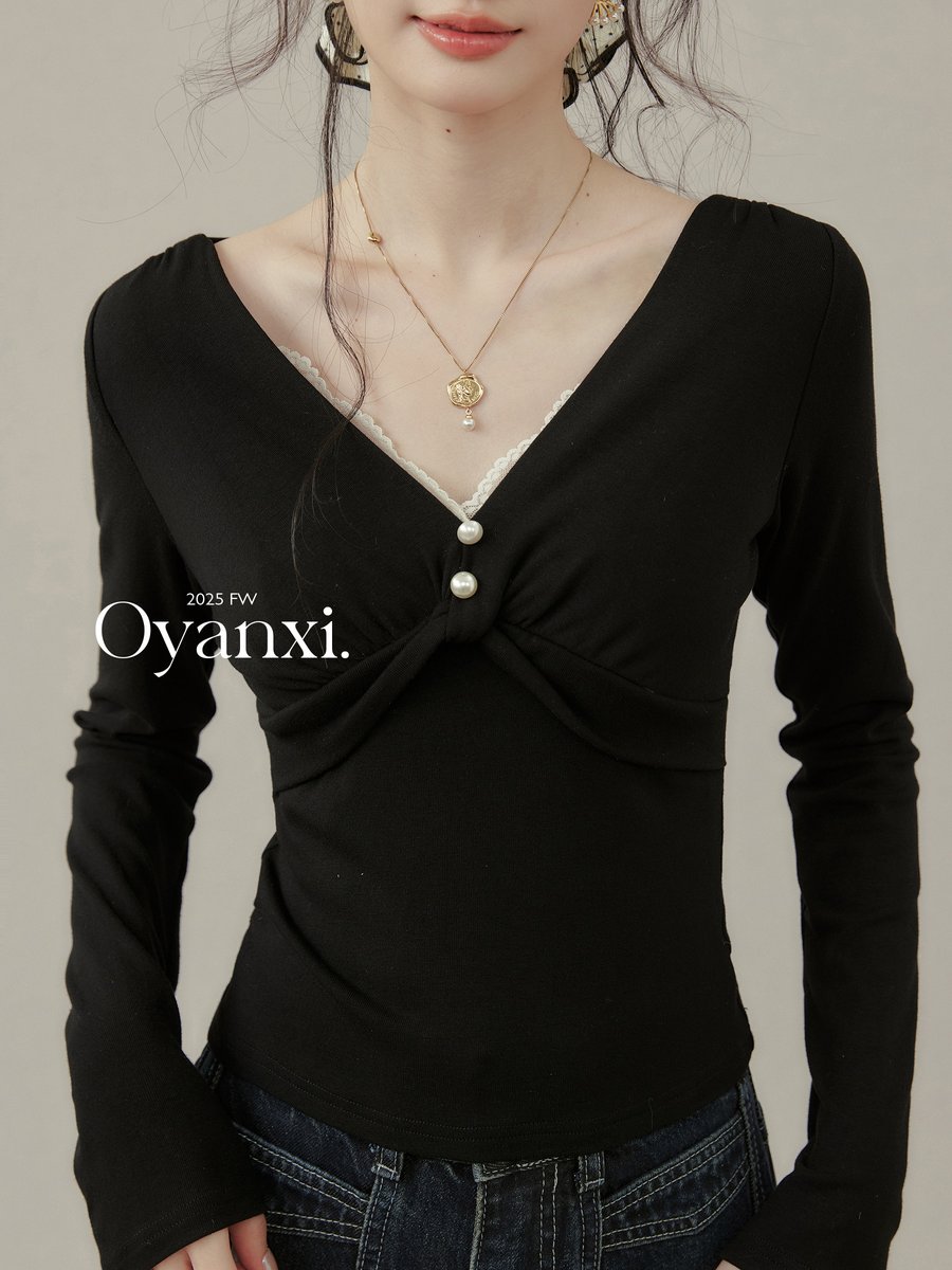 OYANXI Vネック 長袖カットソー