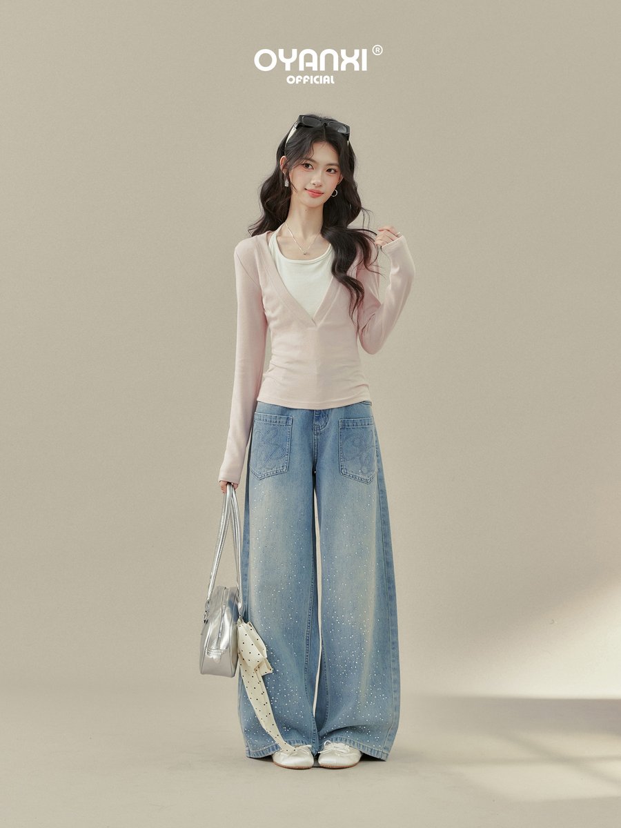 OYANXI ホルターネック風 フェイクレイヤード 長袖Tシャツ