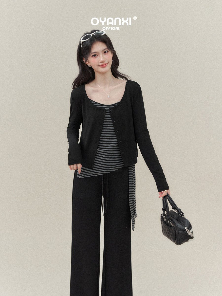 OYANXI ベーシック ハイウエスト ストレートパンツ