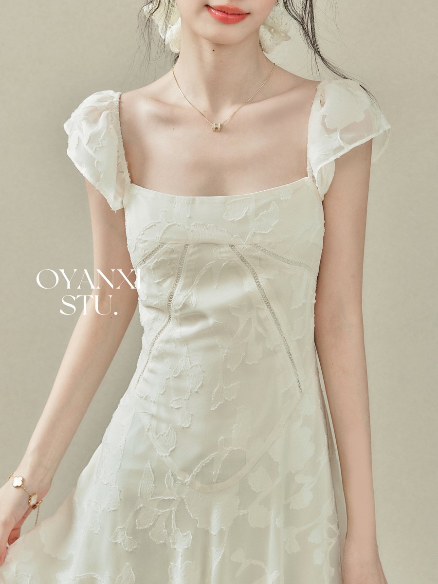 OYANXI スクエアネック フレンチスリーブ ワンピース