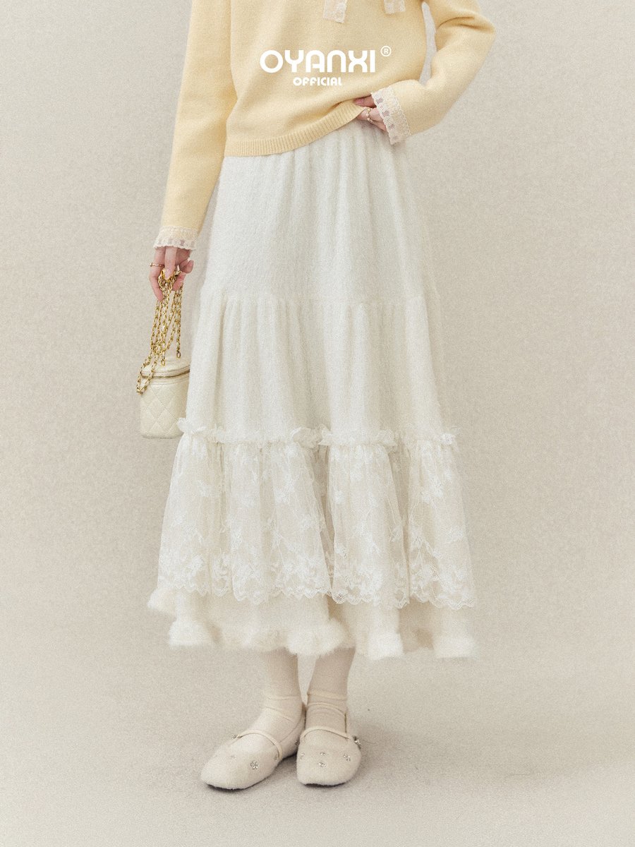 OYANXI ティアードレース フレア ロングスカート