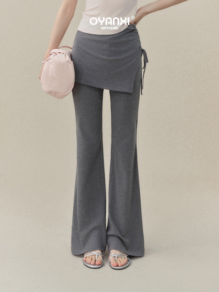 OYANXI フェイクレイヤード スカート風 フレアパンツ