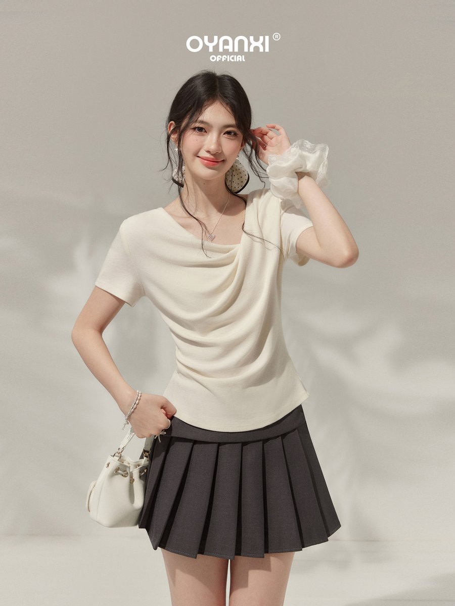 OYANXI ドレープネック アシンメトリー フィットTシャツ