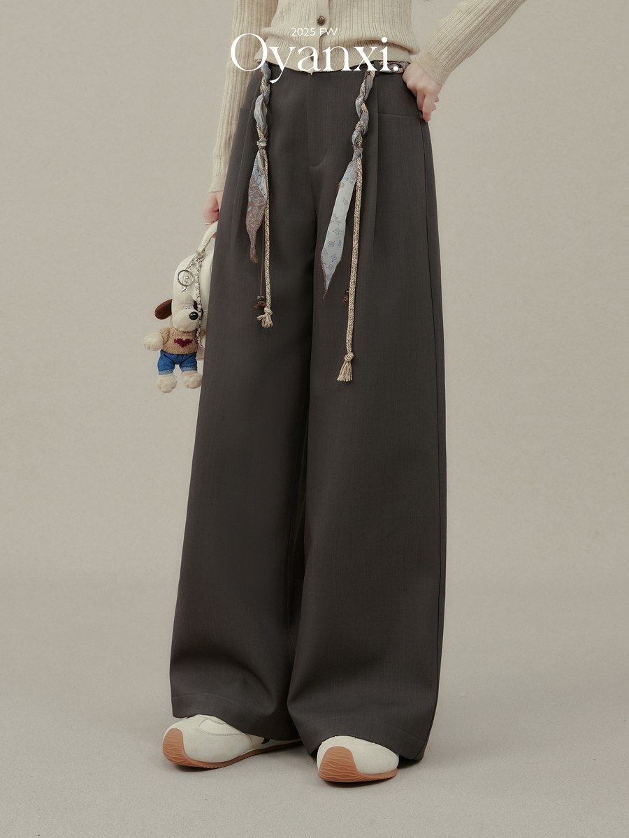 OYANXI ウエストコード付き ハイウエスト ストレートパンツ