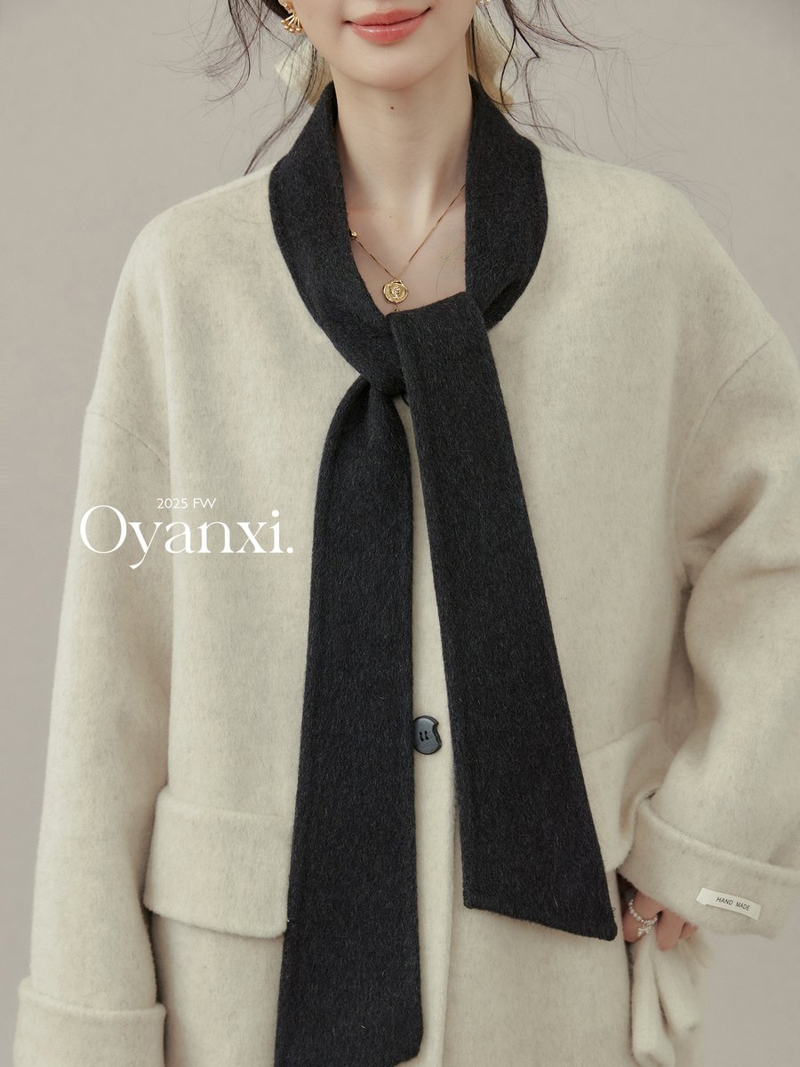 OYANXI リボンディテール ウール調コート