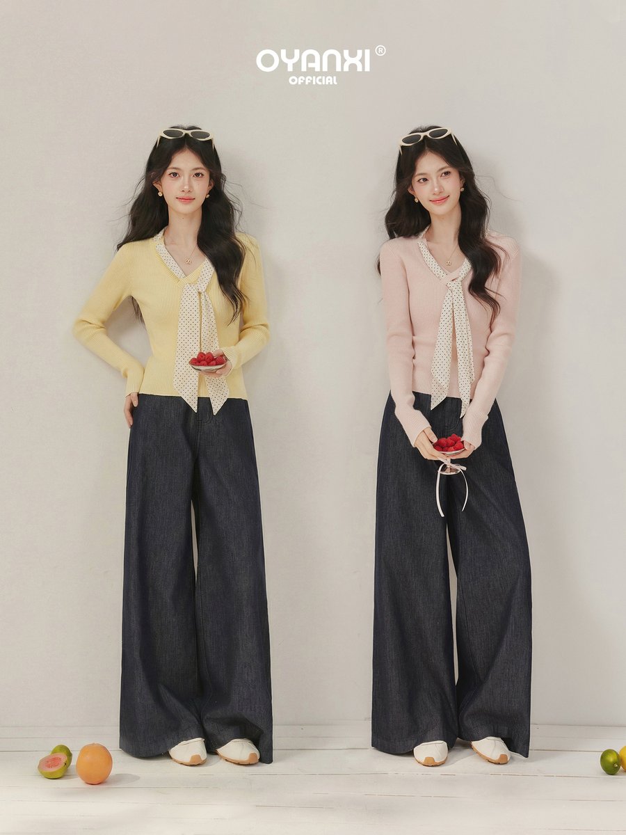 OYANXI Vネック フィット ニットトップス