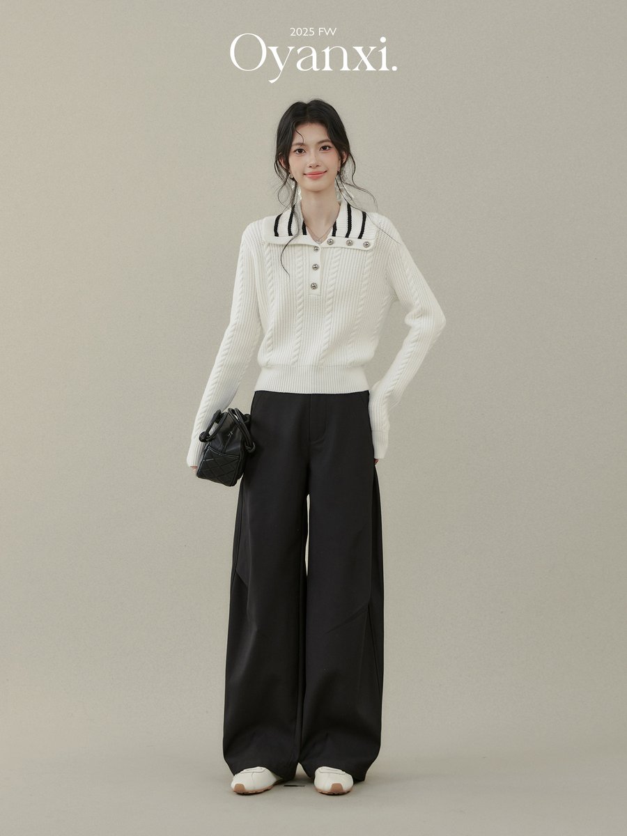 OYANXI 襟付き プレッピー ホワイトニット
