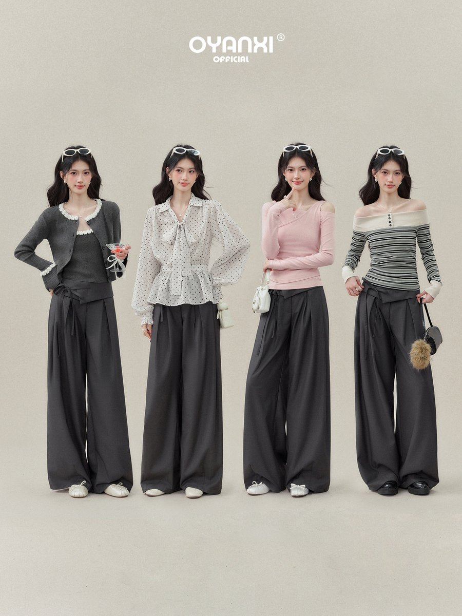 OYANXI 折り返しウエスト ハイウエスト ワイドパンツ