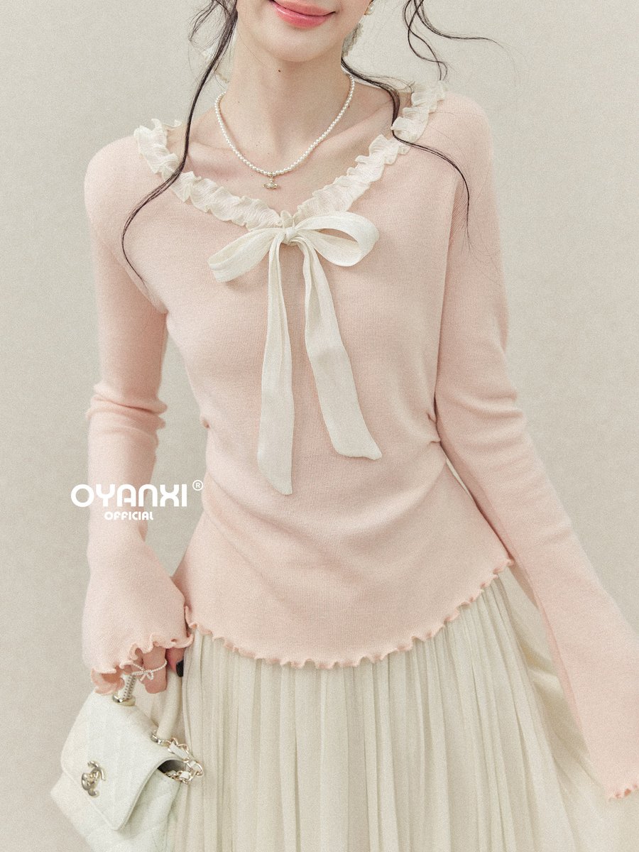 OYANXI リボン ウエストシェイプ ニットカーディガン