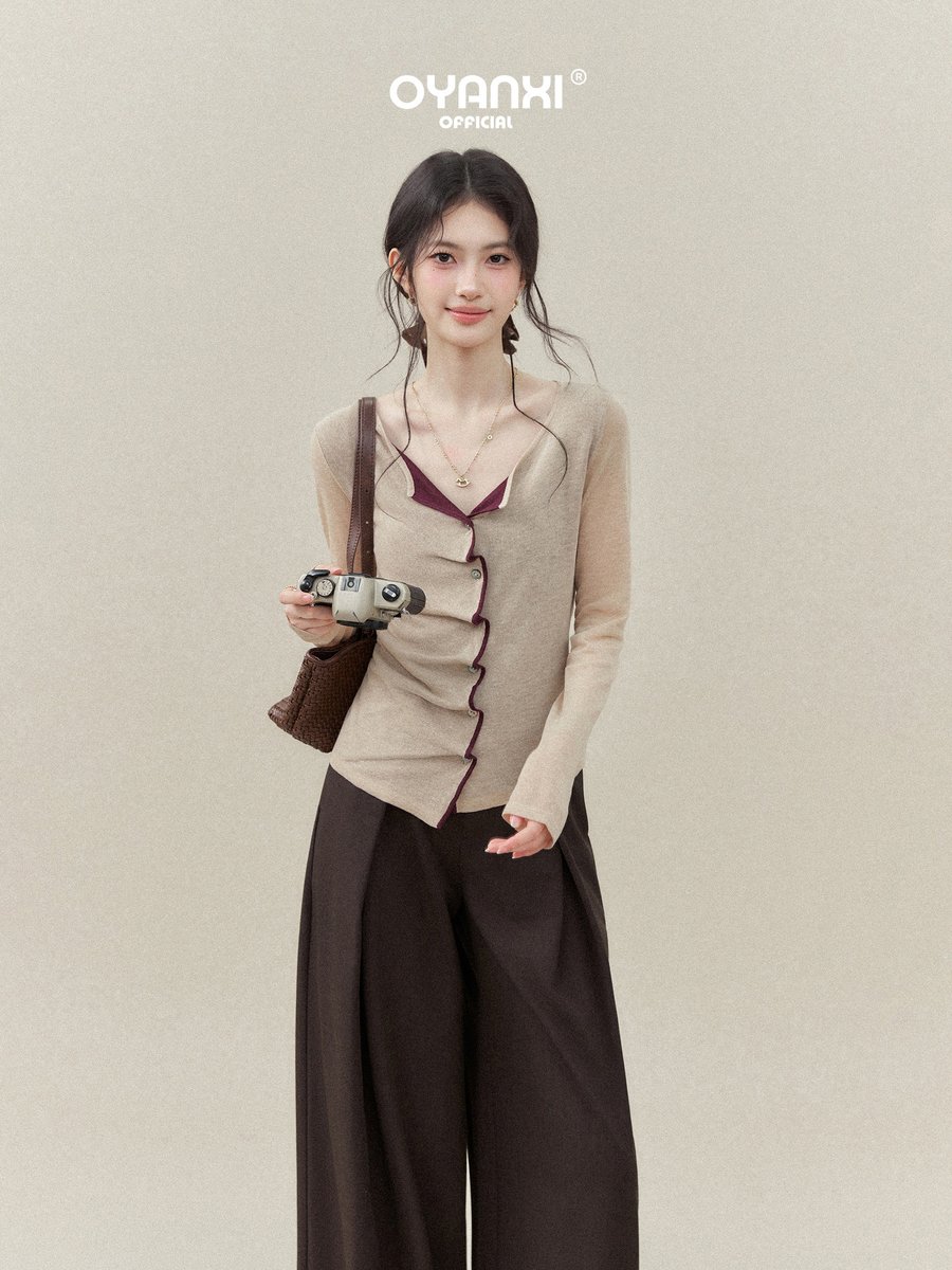 OYANXI ハイウエスト ストレート ワイドパンツ
