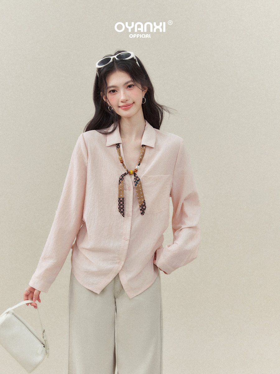 OYANXI スカーフ付き Vネック ゆったりシャツ