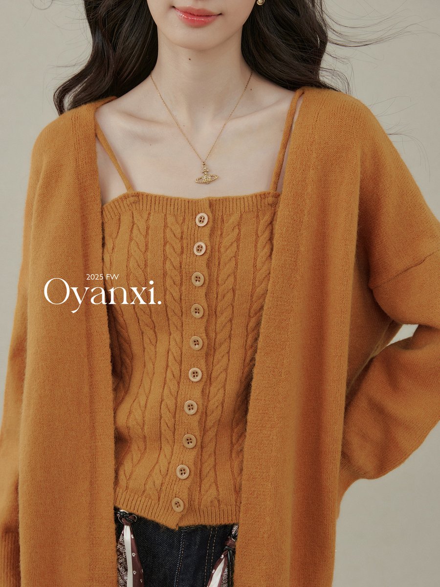 OYANXI ニットカーディガン＆キャミソール 2点セット オレンジ