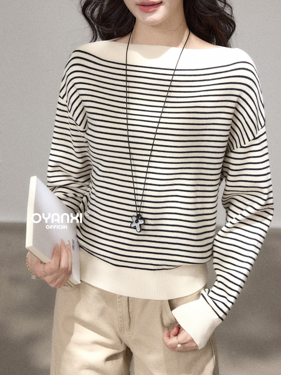 OYANXI ボーダー オフショルダー ゆったりニット