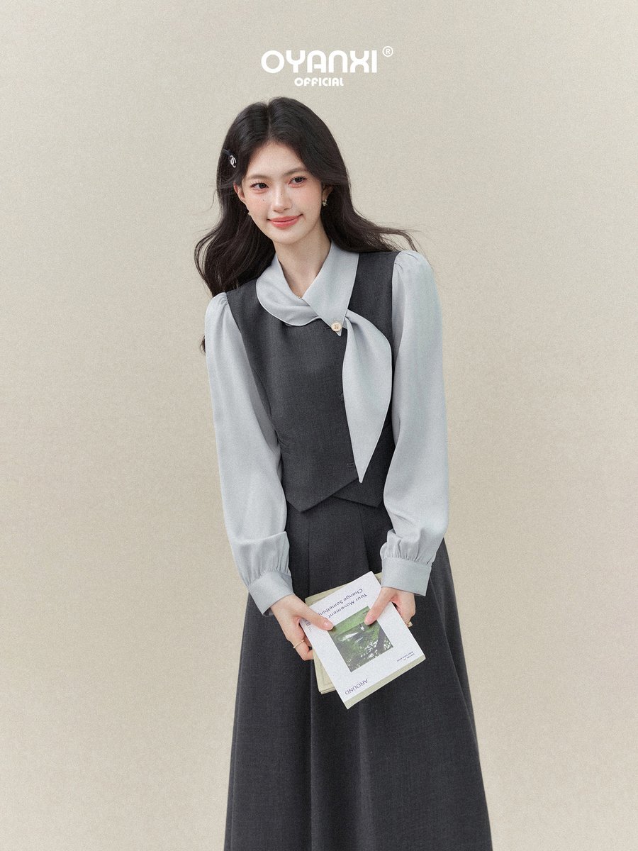 OYANXI フェイクレイヤード ベスト風 ロングワンピース