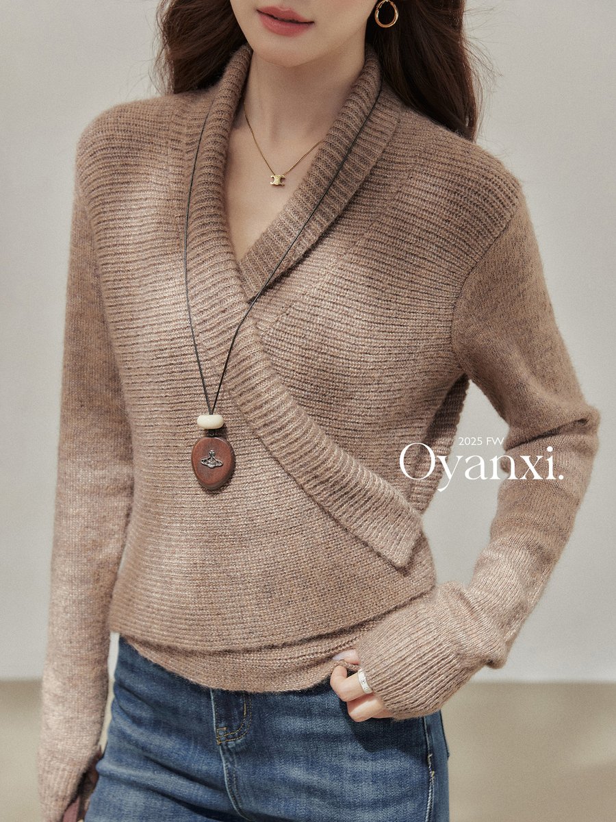 OYANXI クロスVネック プルオーバーニット