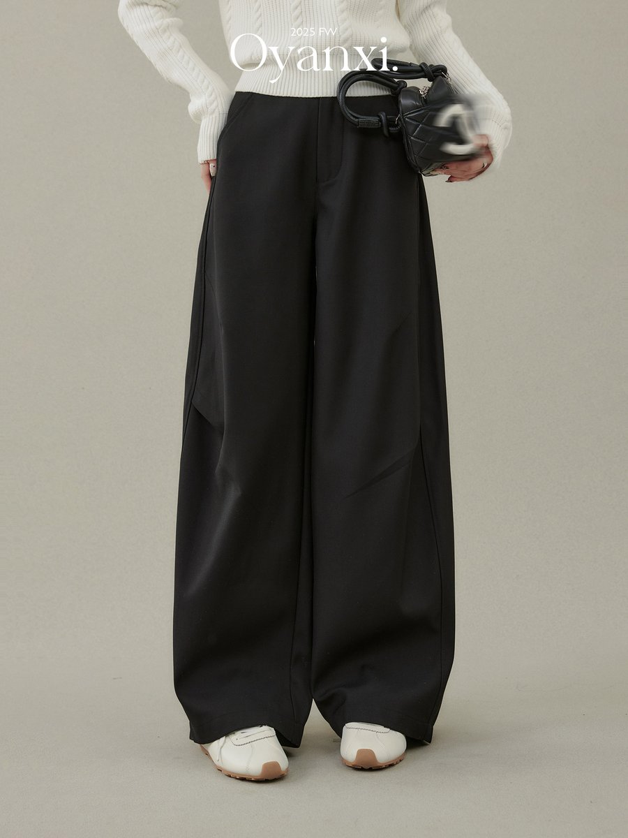 OYANXI ハイウエスト ストレート ワイドパンツ