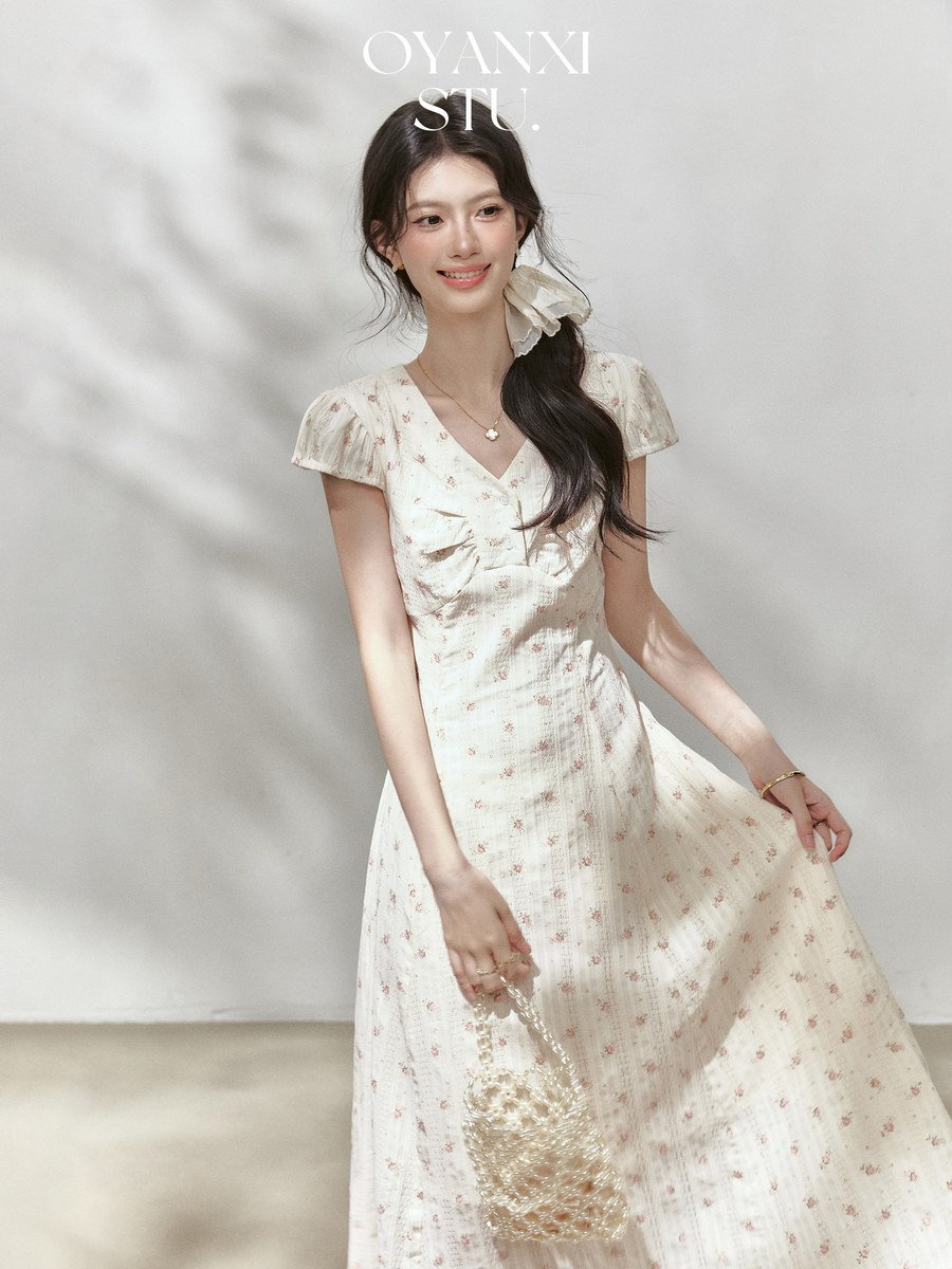 OYANXI 花柄 半袖ロングワンピース