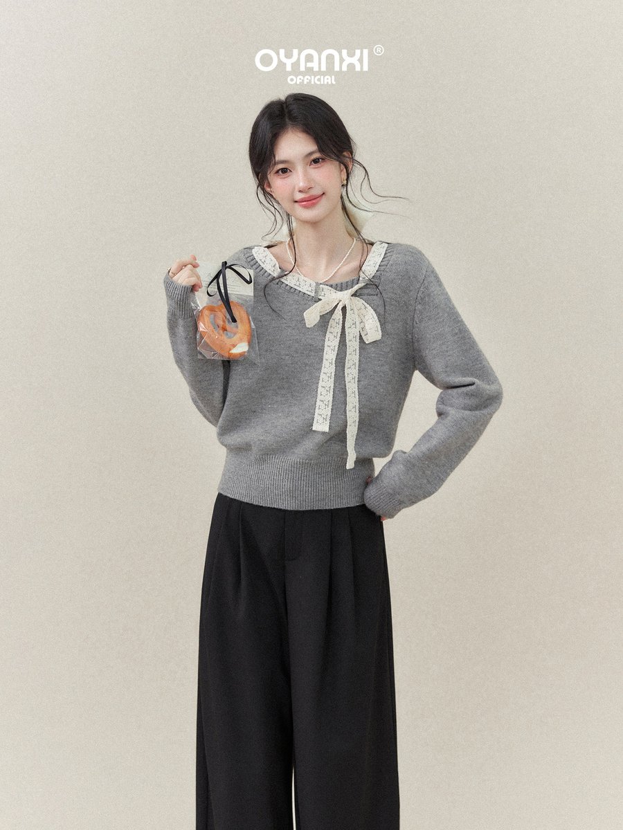 OYANXI レースウエスト タック入り とろみ ハイウエストワイドパンツ