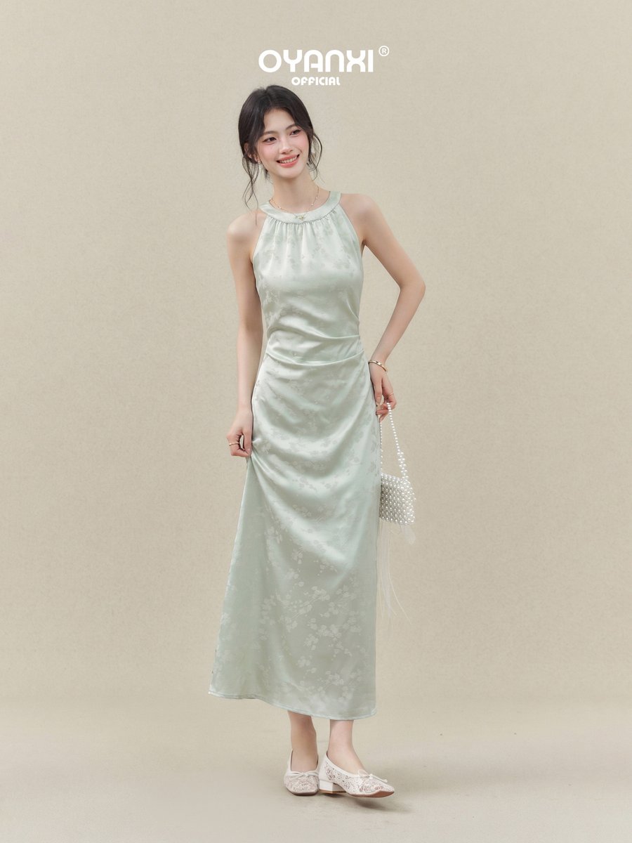 OYANXI チャイナテイスト ホルターネック ノースリーブワンピース