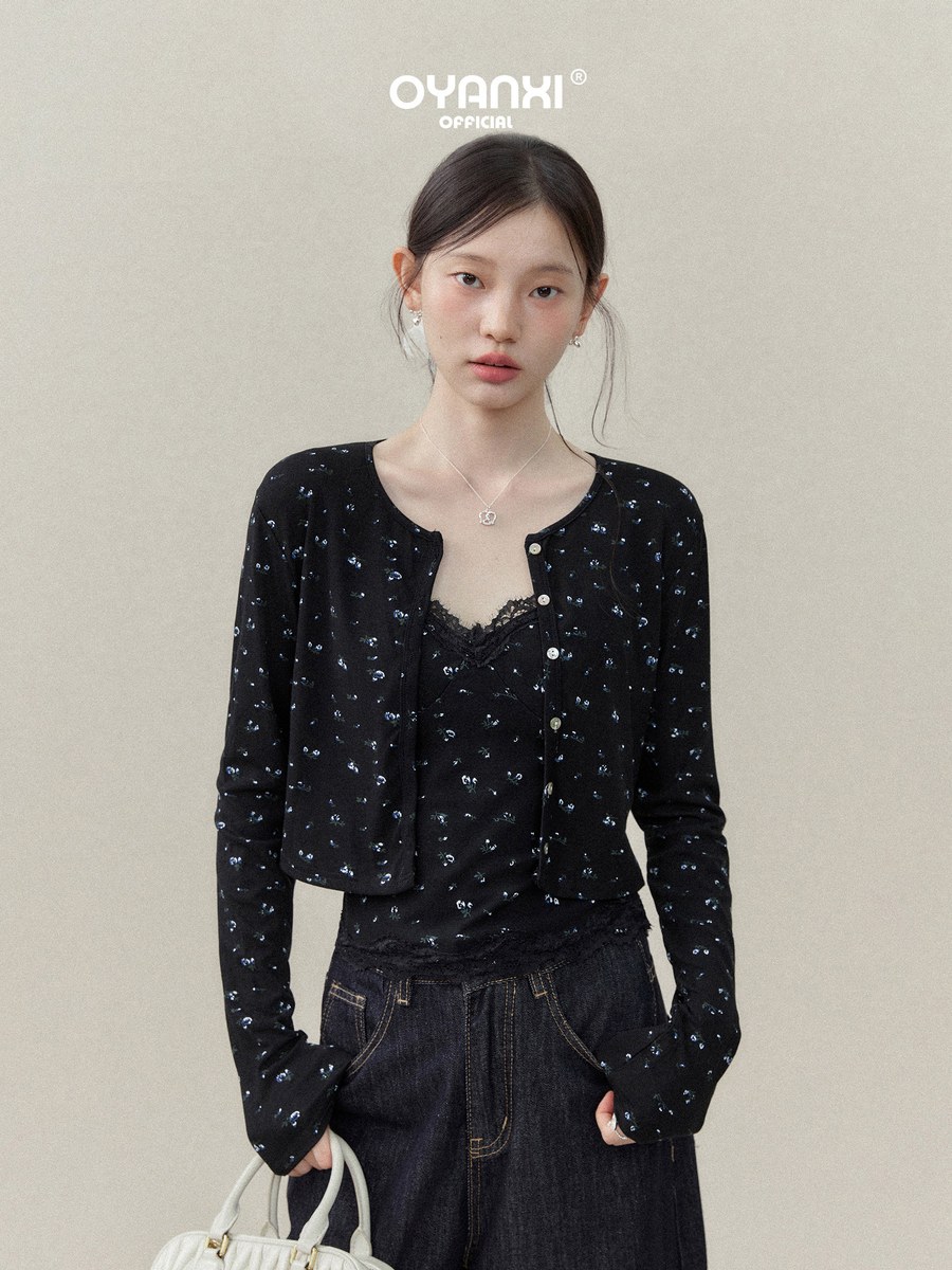 OYANXI 小花柄キャミソール＆長袖Tシャツ 2点セット