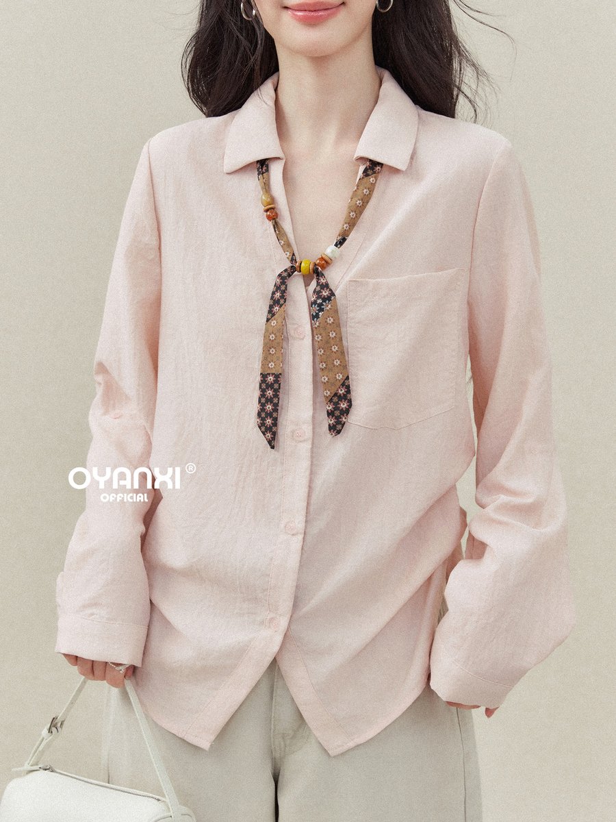 OYANXI スカーフ付き Vネック ゆったりシャツ