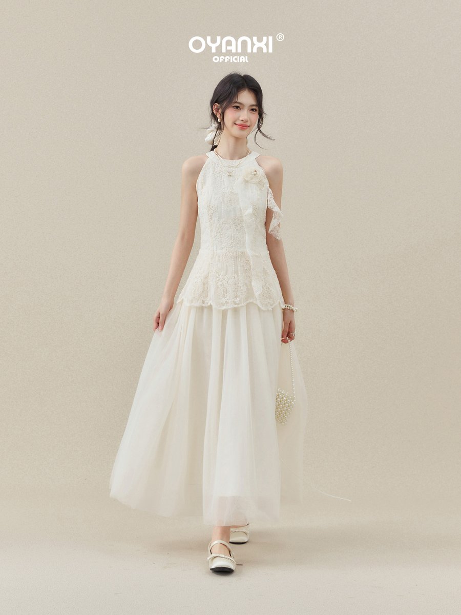 OYANXI ホルターネック ノースリーブ バルーンスカート ワンピース