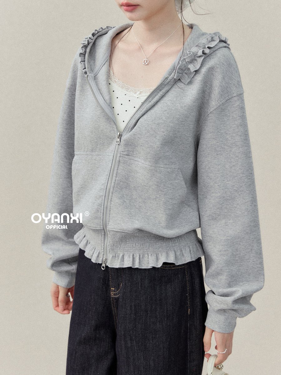 OYANXI フリル付き ダブルジップ パーカー