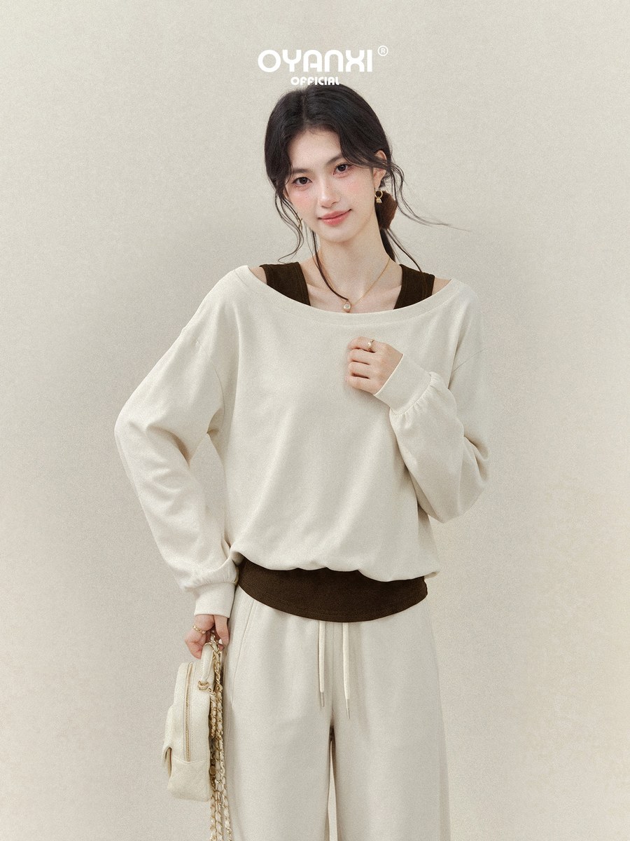 OYANXI フェイクレイヤード スウェット×ゆったりパンツ セットアップ