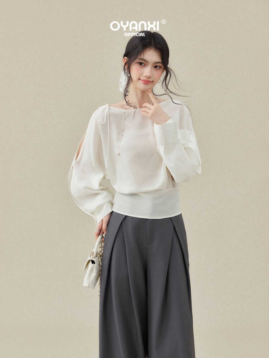 OYANXI リボンディテール 長袖シャツ