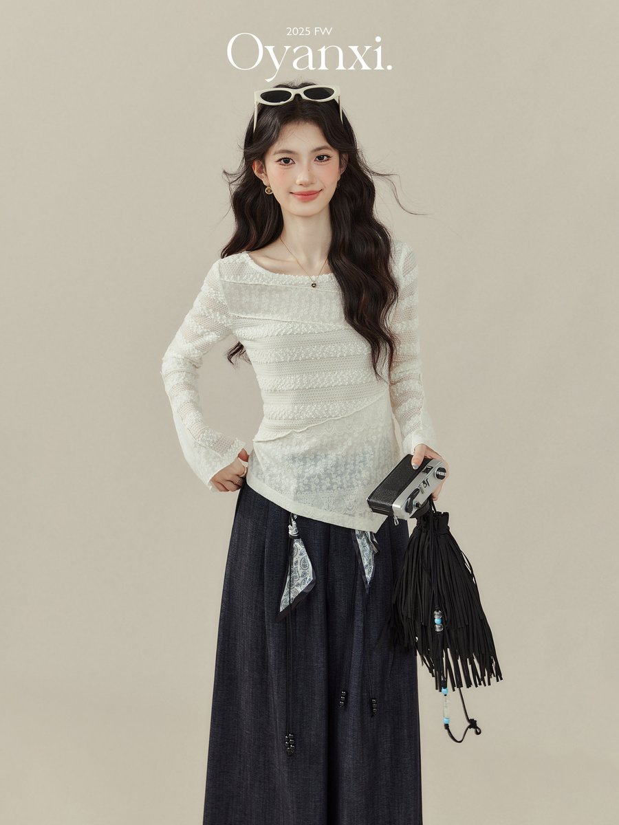 OYANXI アシンメトリー 切り替え 長袖Tシャツ